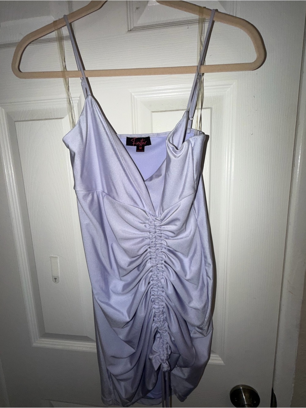 Lavender Ruched Spaghetti Strap Mini Dress - Picture 3 of 4